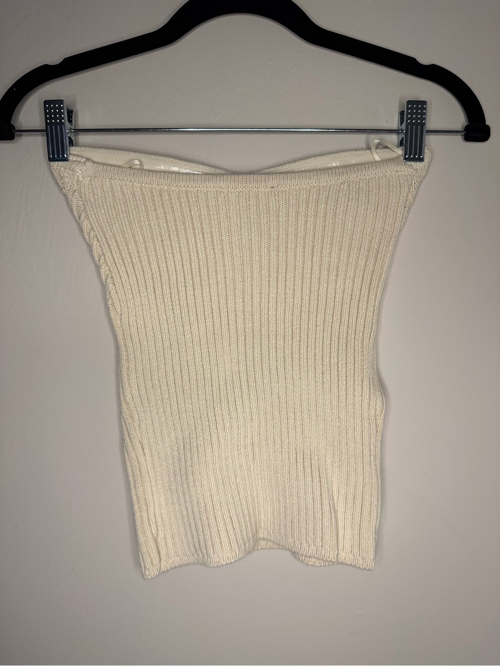 Express Cream Ribbed Tube Top - Picture 2 of 3
